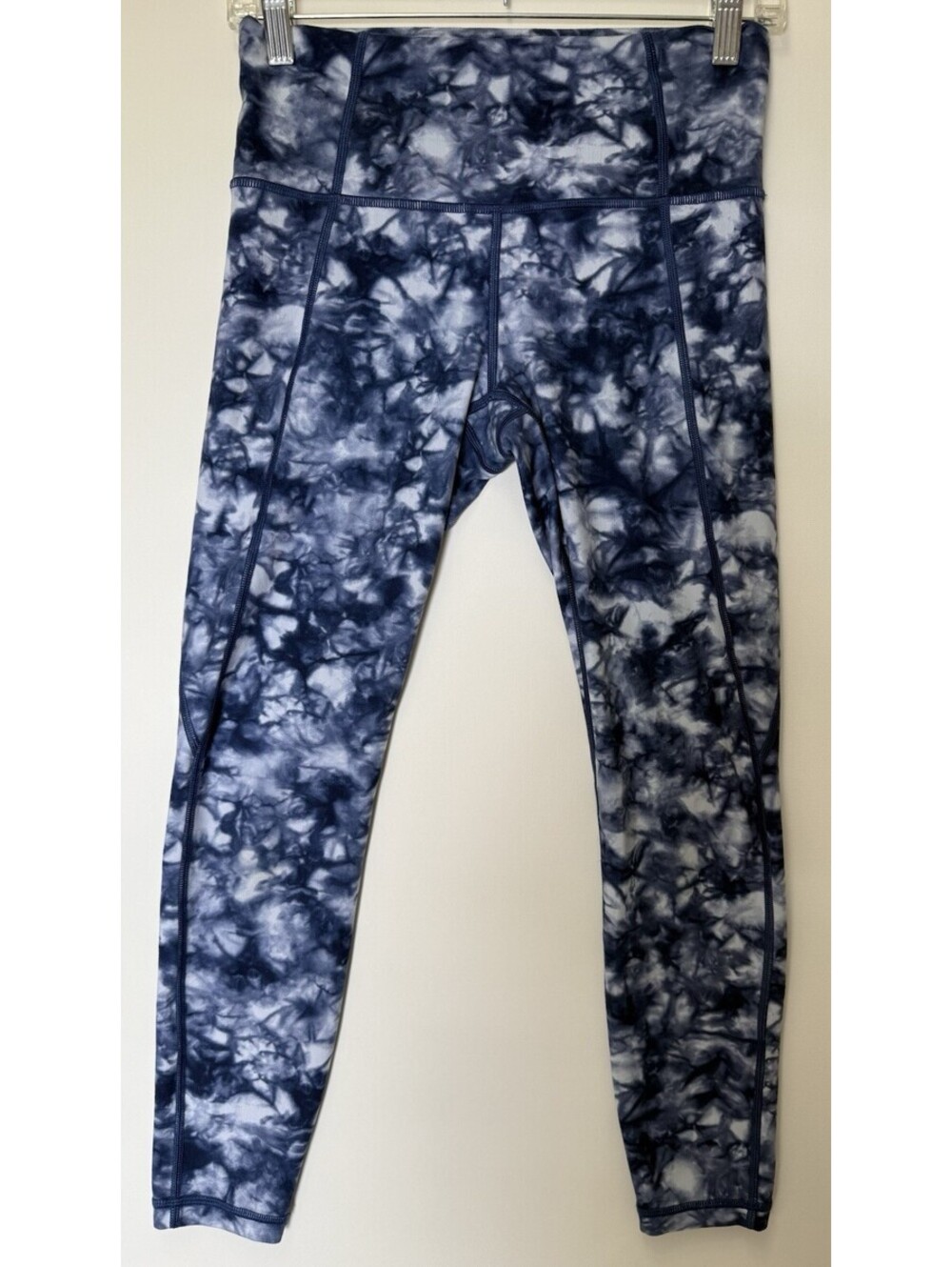 Athleta Womens S Navy Blue White Tie Dye High Rise Ankle Cropped Leggings